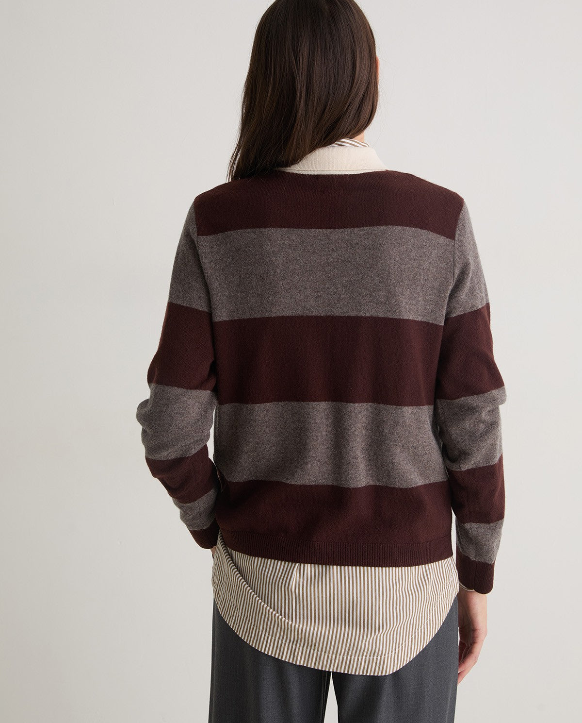 YERSE - Polo Neck Stripe Jumper in Marrón