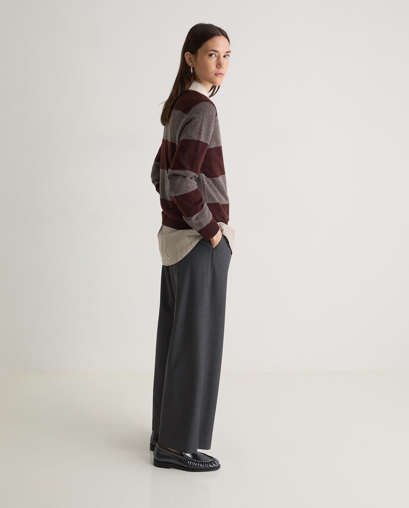 YERSE - Polo Neck Stripe Jumper in Marrón