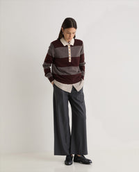 YERSE - Polo Neck Stripe Jumper in Marrón