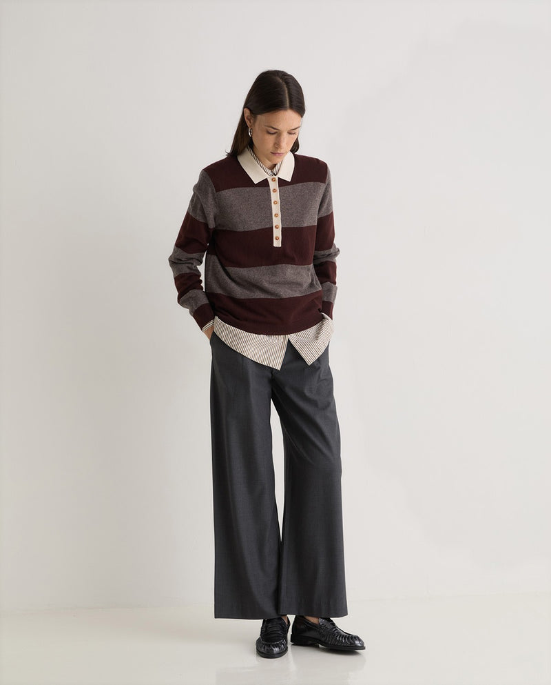 YERSE - Polo Neck Stripe Jumper in Marrón