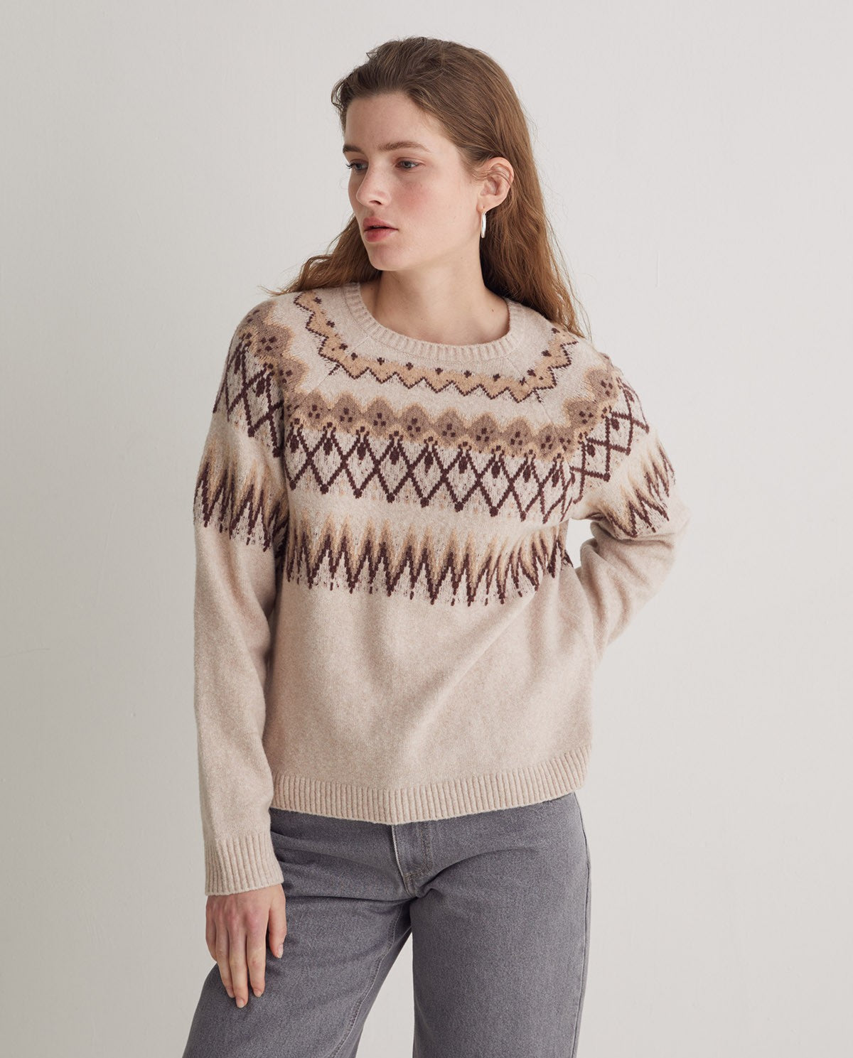 YERSE - Jacquard Sweater in Ecru