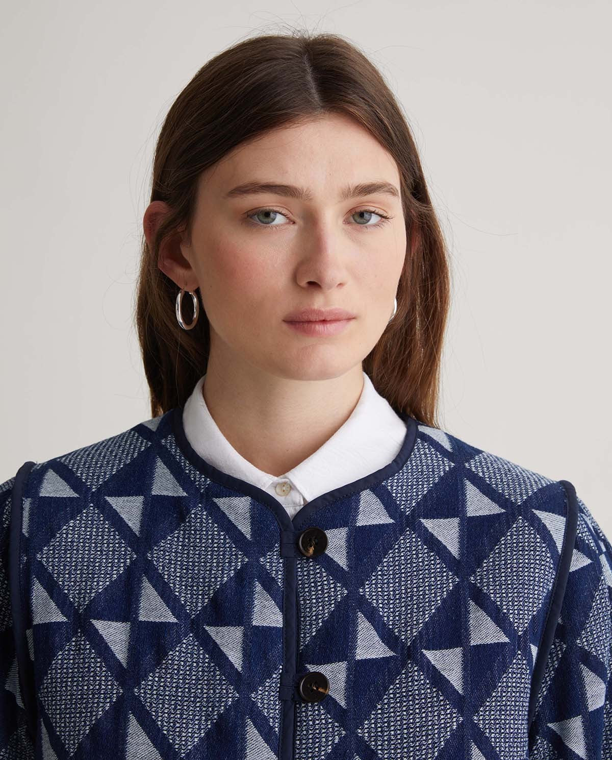 YERSE - Jacquard Short Jacket in Indigo