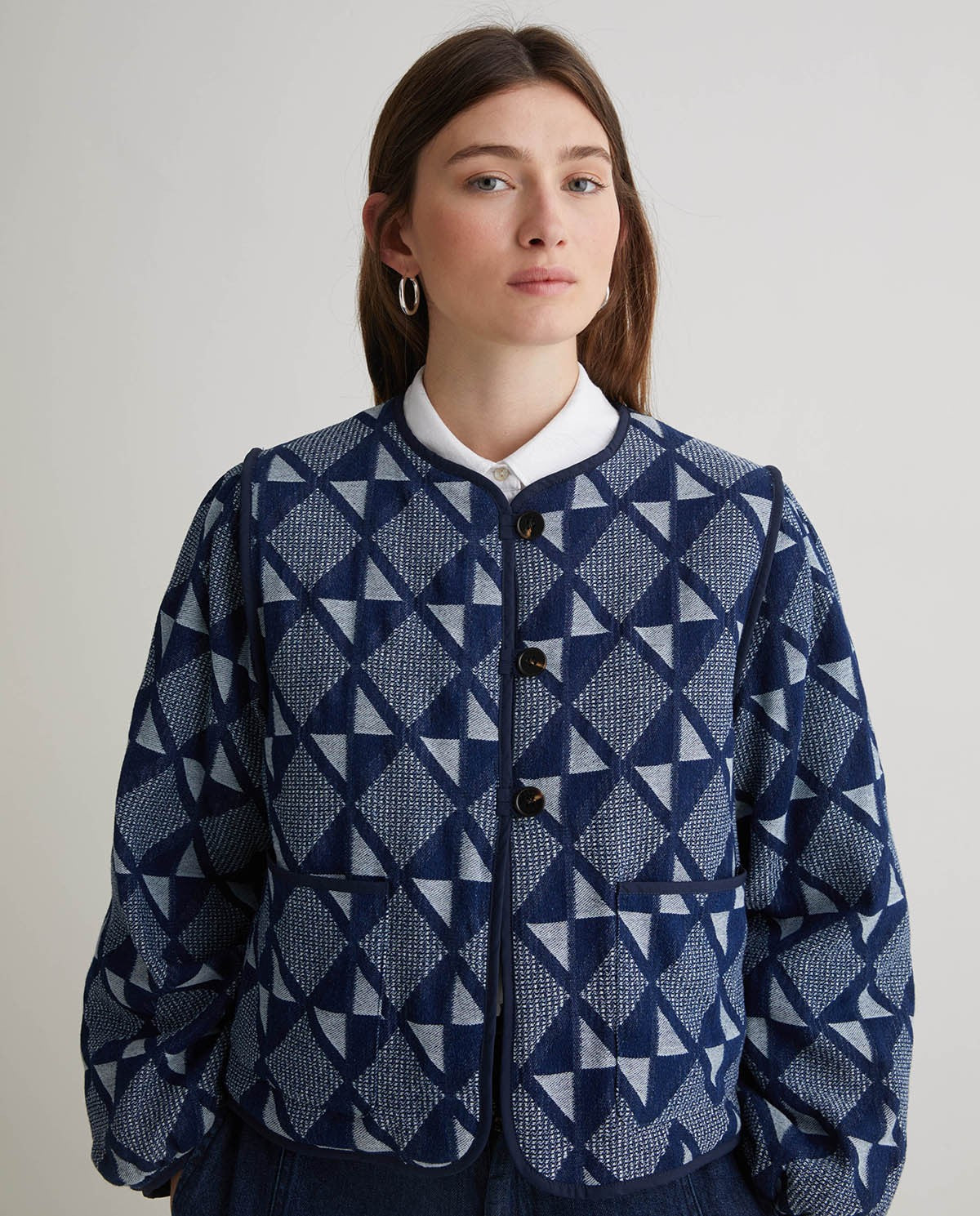 YERSE - Jacquard Short Jacket in Indigo