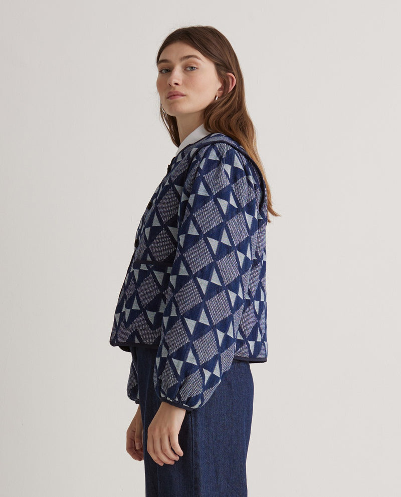 YERSE - Jacquard Short Jacket in Indigo
