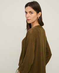 YERSE - Long Cardigan with French Sleeve in Khaki