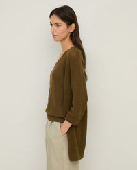 YERSE - Long Cardigan with French Sleeve in Khaki