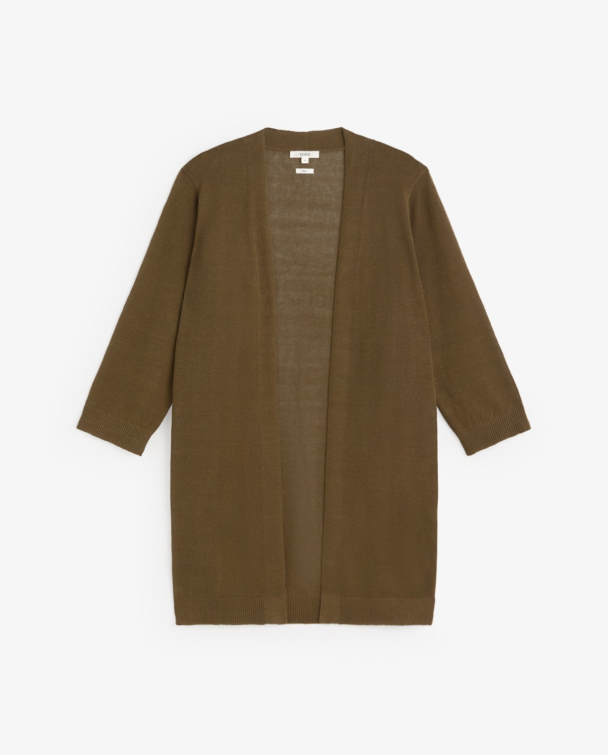 YERSE - Long Cardigan with French Sleeve in Khaki
