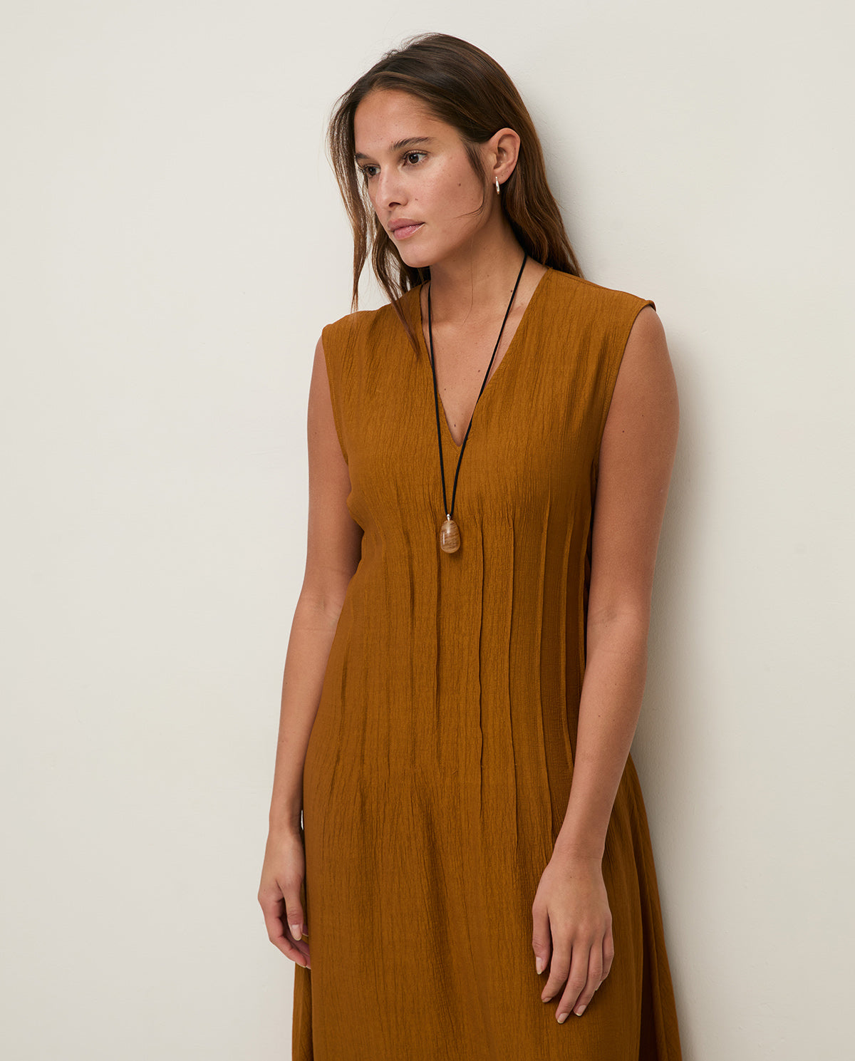 YERSE - Crinkled Effect Dress in Mustard
