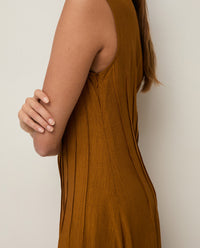 YERSE - Crinkled Effect Dress in Mustard