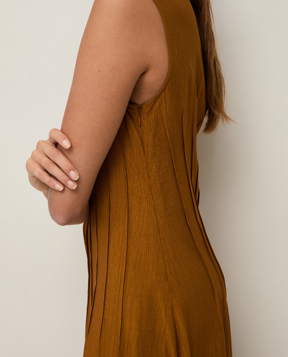 YERSE - Crinkled Effect Dress in Mustard