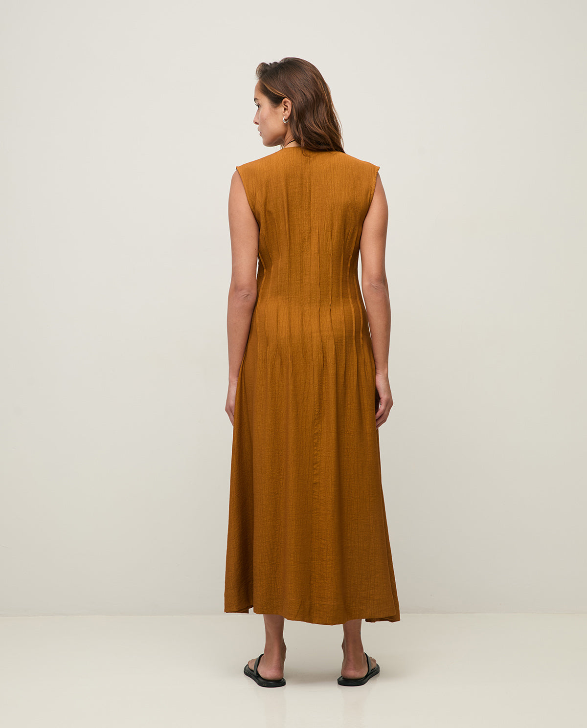 YERSE - Crinkled Effect Dress in Mustard