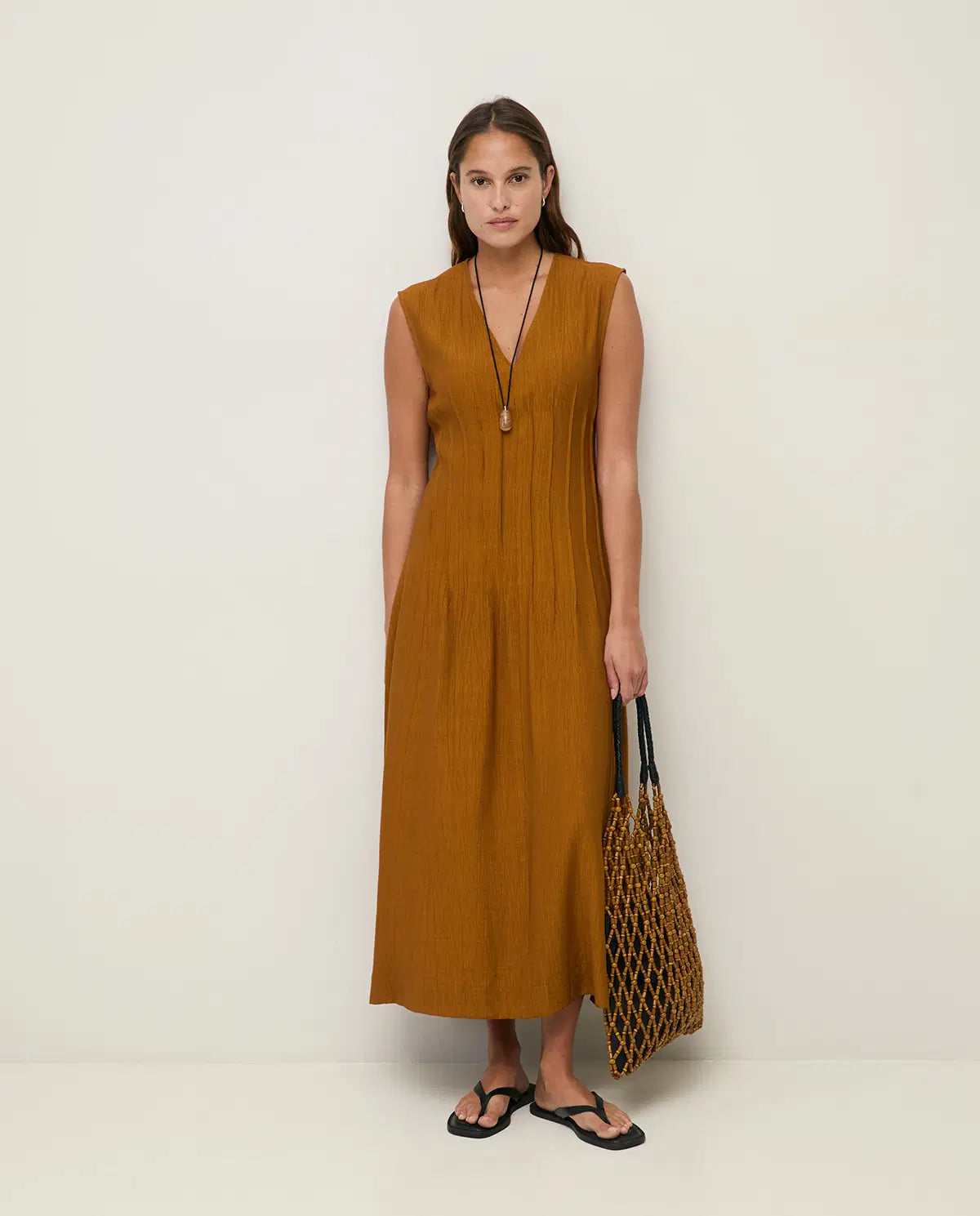 YERSE - Crinkled Effect Dress in Mustard