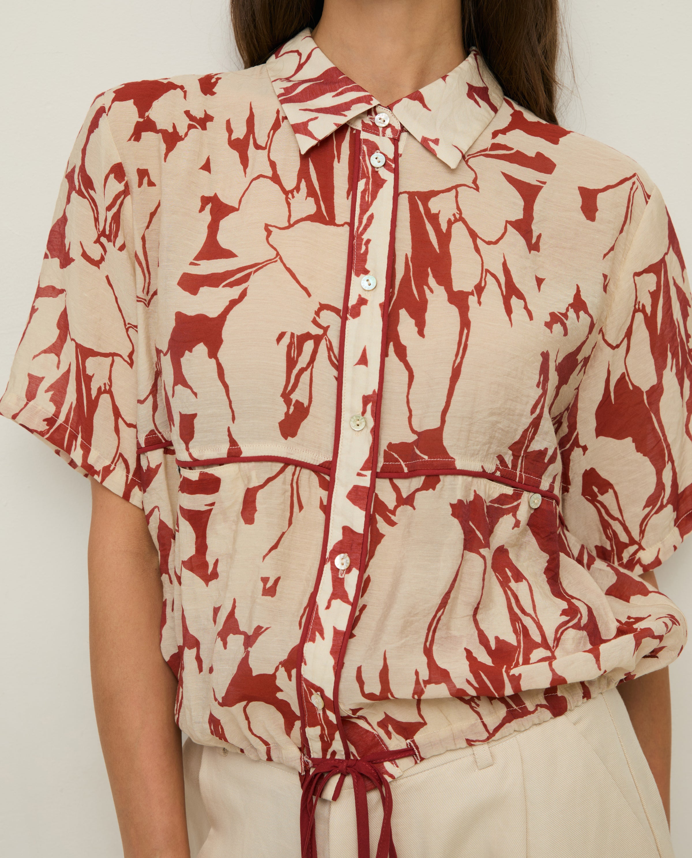 YERSE - Printed Viscose Shirt in Dark Red