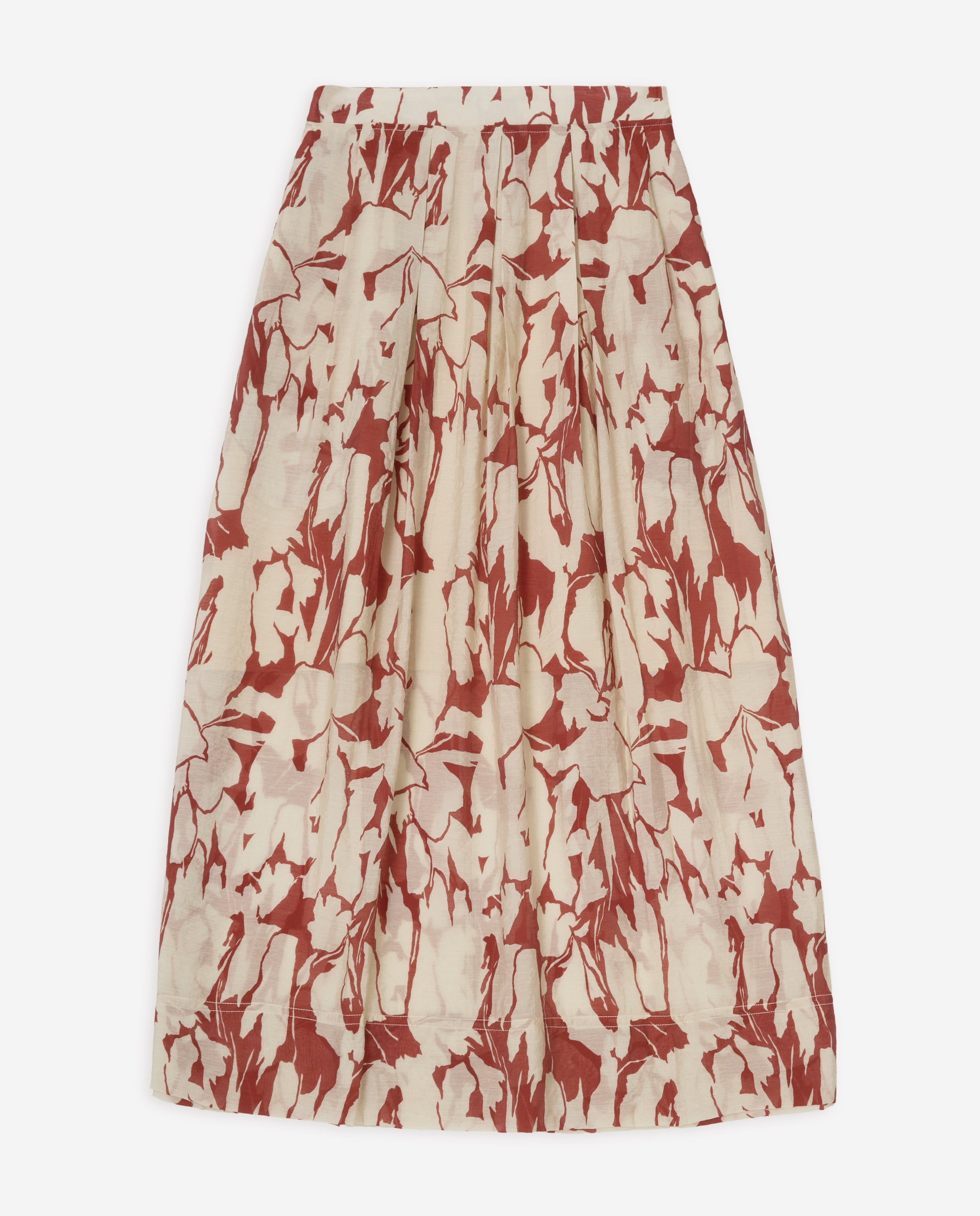 YERSE - Printed Viscose Skirt in Dark Red
