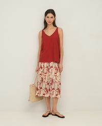 YERSE - Printed Viscose Skirt in Dark Red