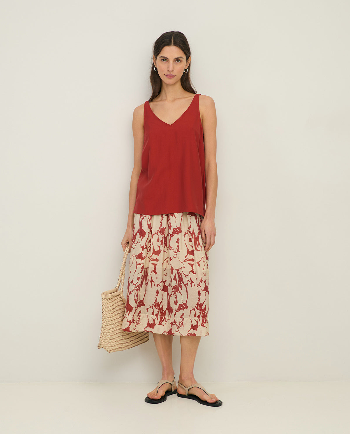 YERSE - Printed Viscose Skirt in Dark Red