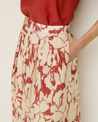 YERSE - Printed Viscose Skirt in Dark Red