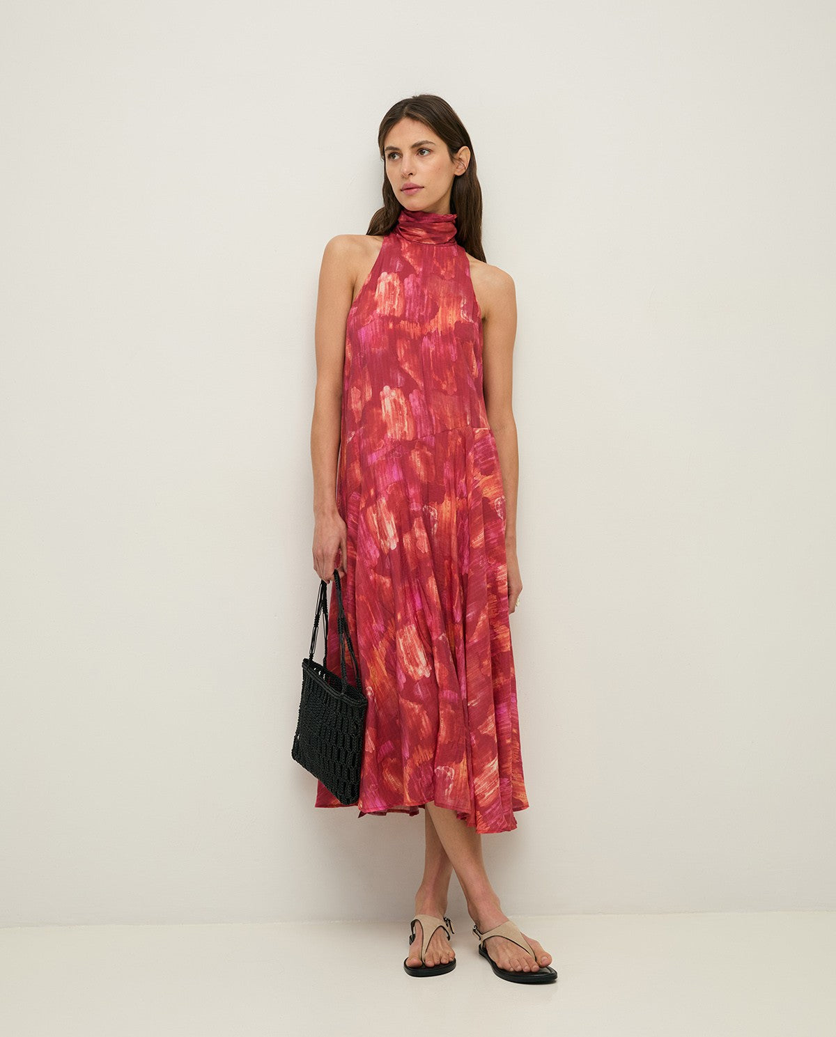 YERSE - Long Halter Neck Dress in Red
