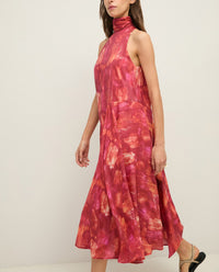 YERSE - Long Halter Neck Dress in Red