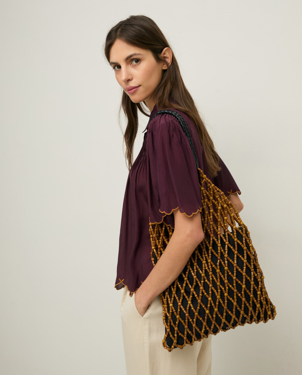 YERSE - Wooden Bead Bag in Natural