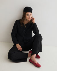 YERSE - High-Waist Elastic Trousers in Black