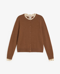 YERSE - Round Neck Cardigan with Contrast Details in Camel