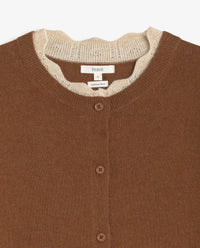 YERSE - Round Neck Cardigan with Contrast Details in Camel
