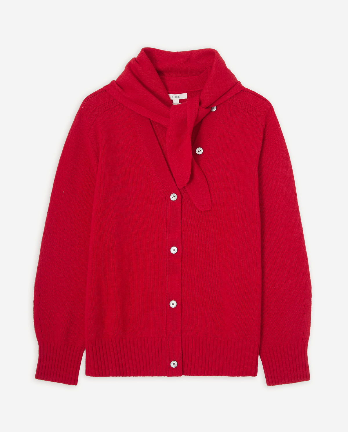 YERSE - Scarf-Detail Cardigan in Rojo