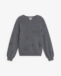 YERSE - Sweater with Embroidered Flowers in Grey