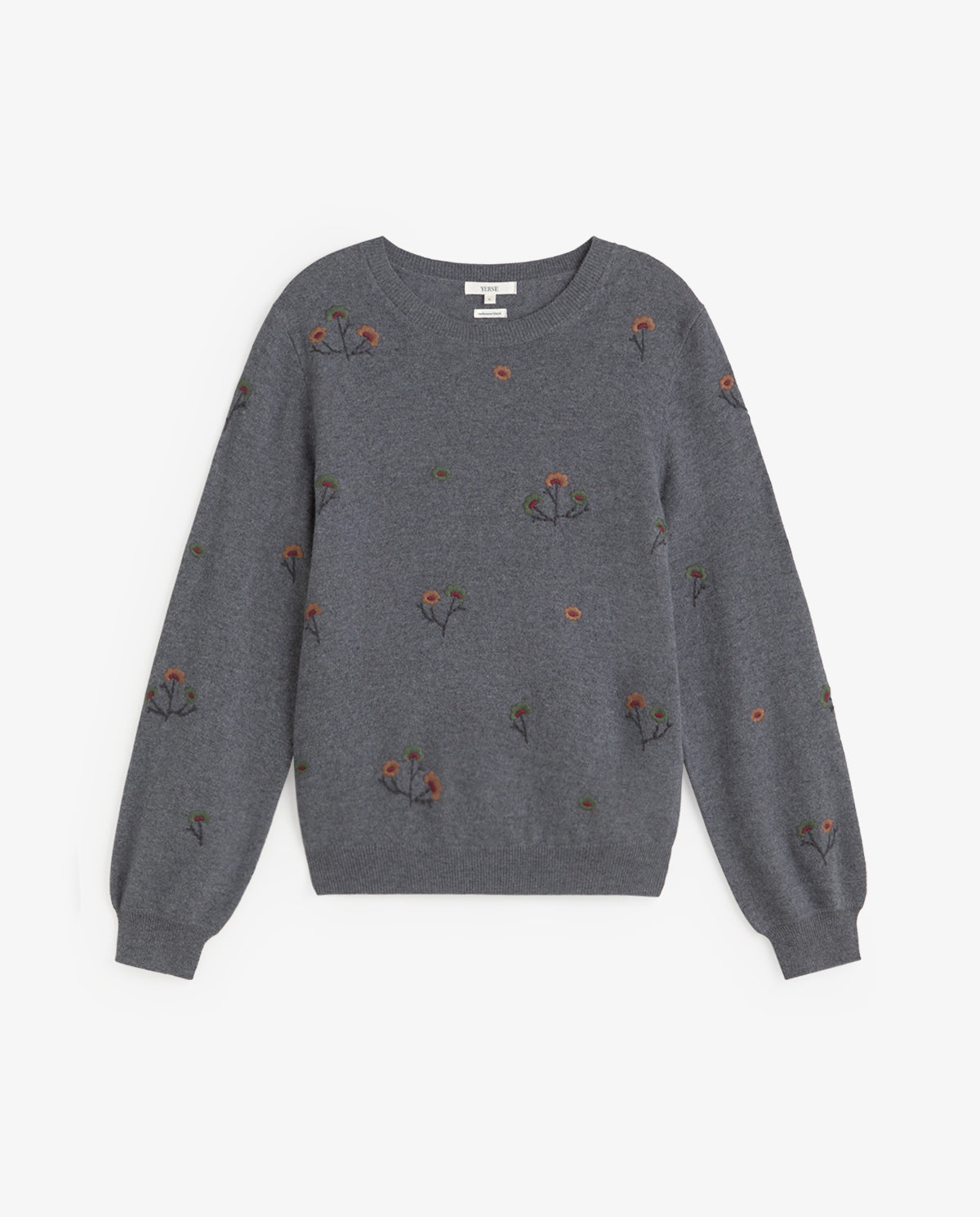 YERSE - Sweater with Embroidered Flowers in Grey