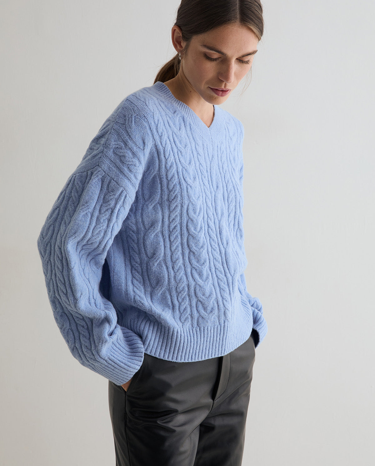 YERSE - Cable-Knit Sweater in Sky Blue