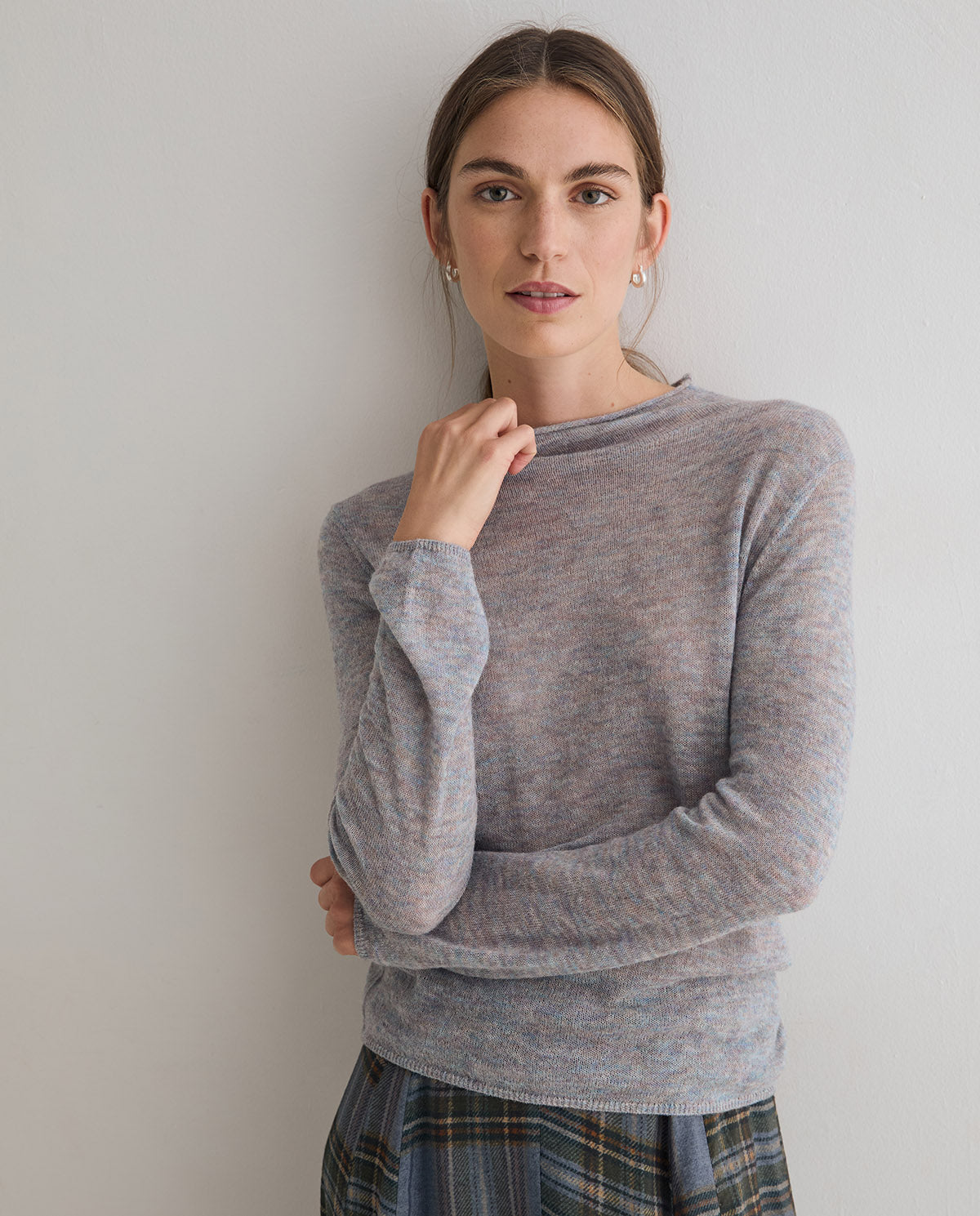 YERSE - Funnel Neck Sweater in Grey Sky Blue