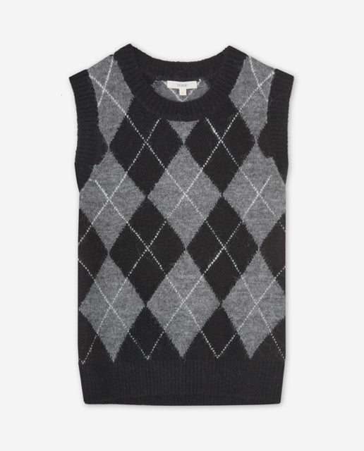 YERSE - Diamond-Patern Vest in Black/Grey