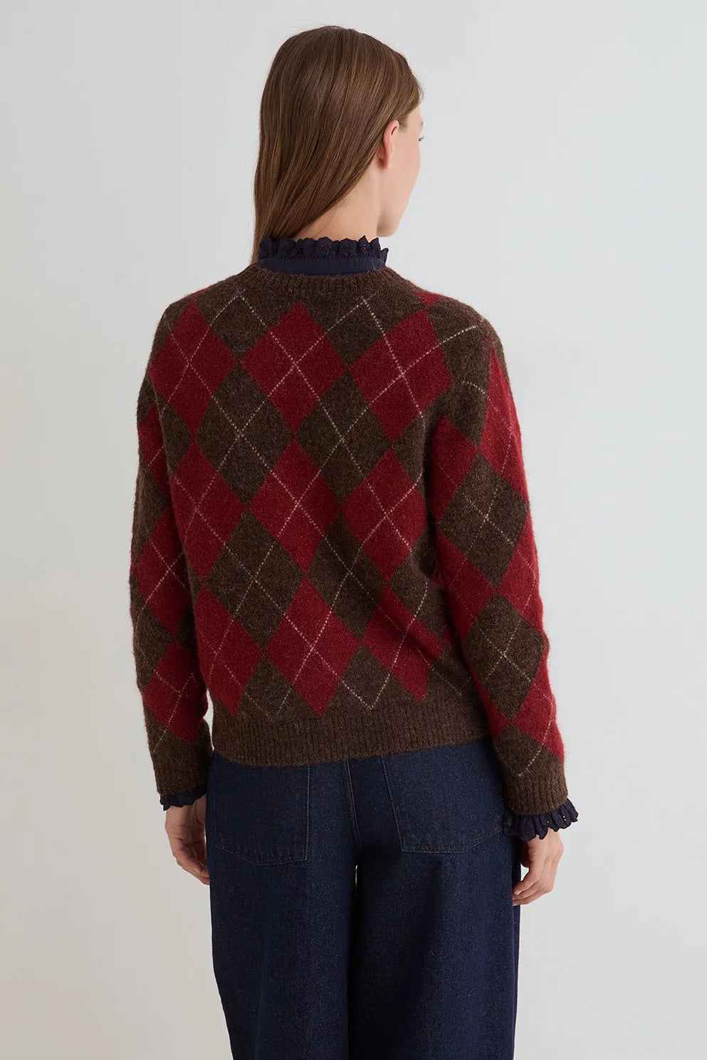 YERSE - Diamond-Pattern Sweater in Brown/Red