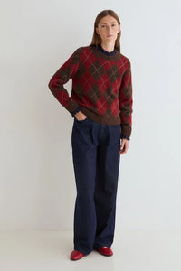 YERSE - Diamond-Pattern Sweater in Brown/Red