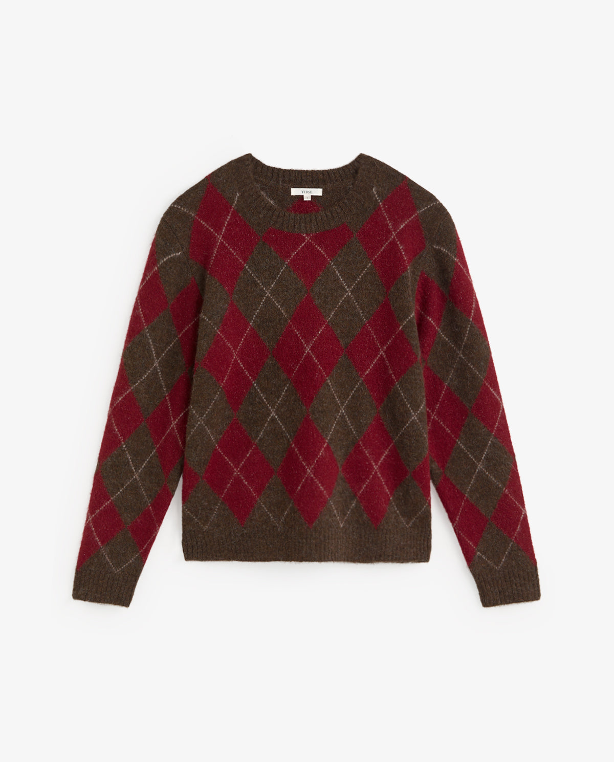 YERSE - Diamond-Pattern Sweater in Brown/Red