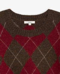 YERSE - Diamond-Pattern Sweater in Brown/Red