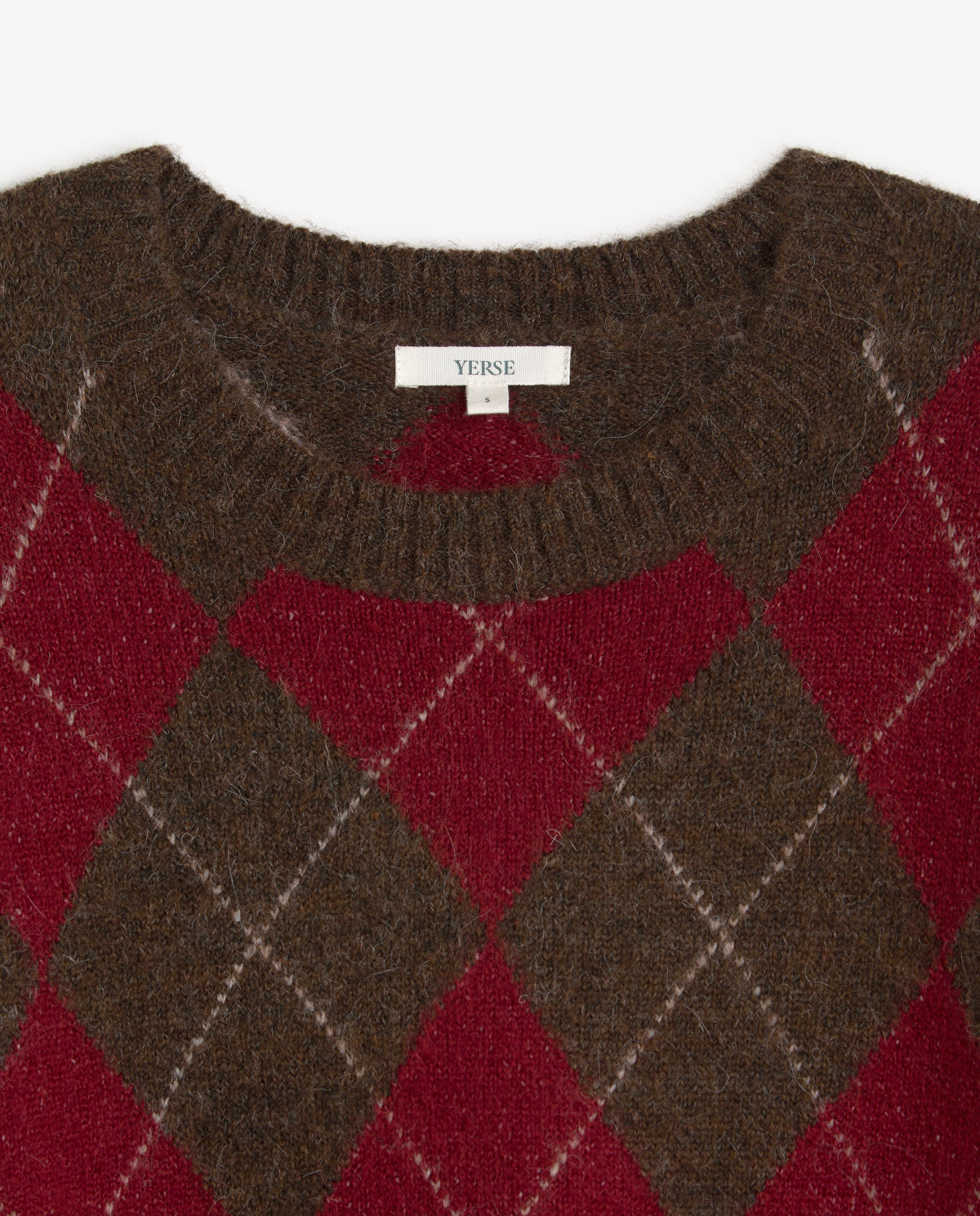 YERSE - Diamond-Pattern Sweater in Brown/Red