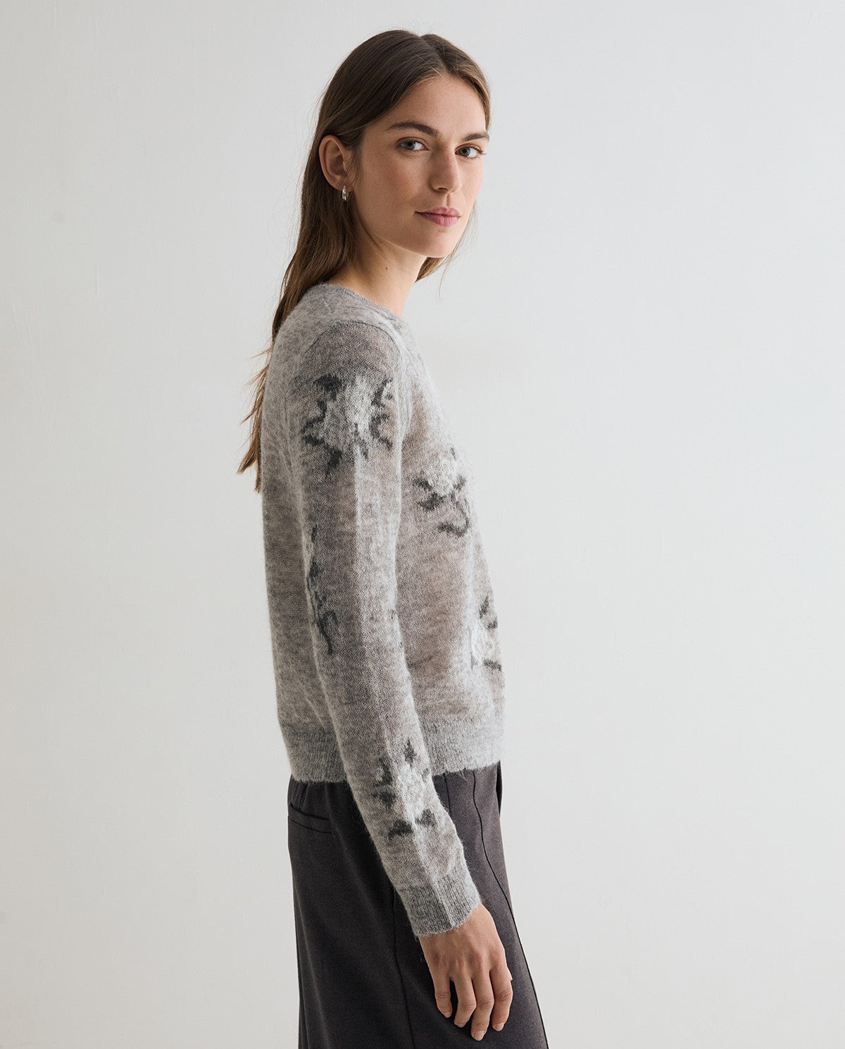YERSE - Jacquard Floral Sweater in Grey