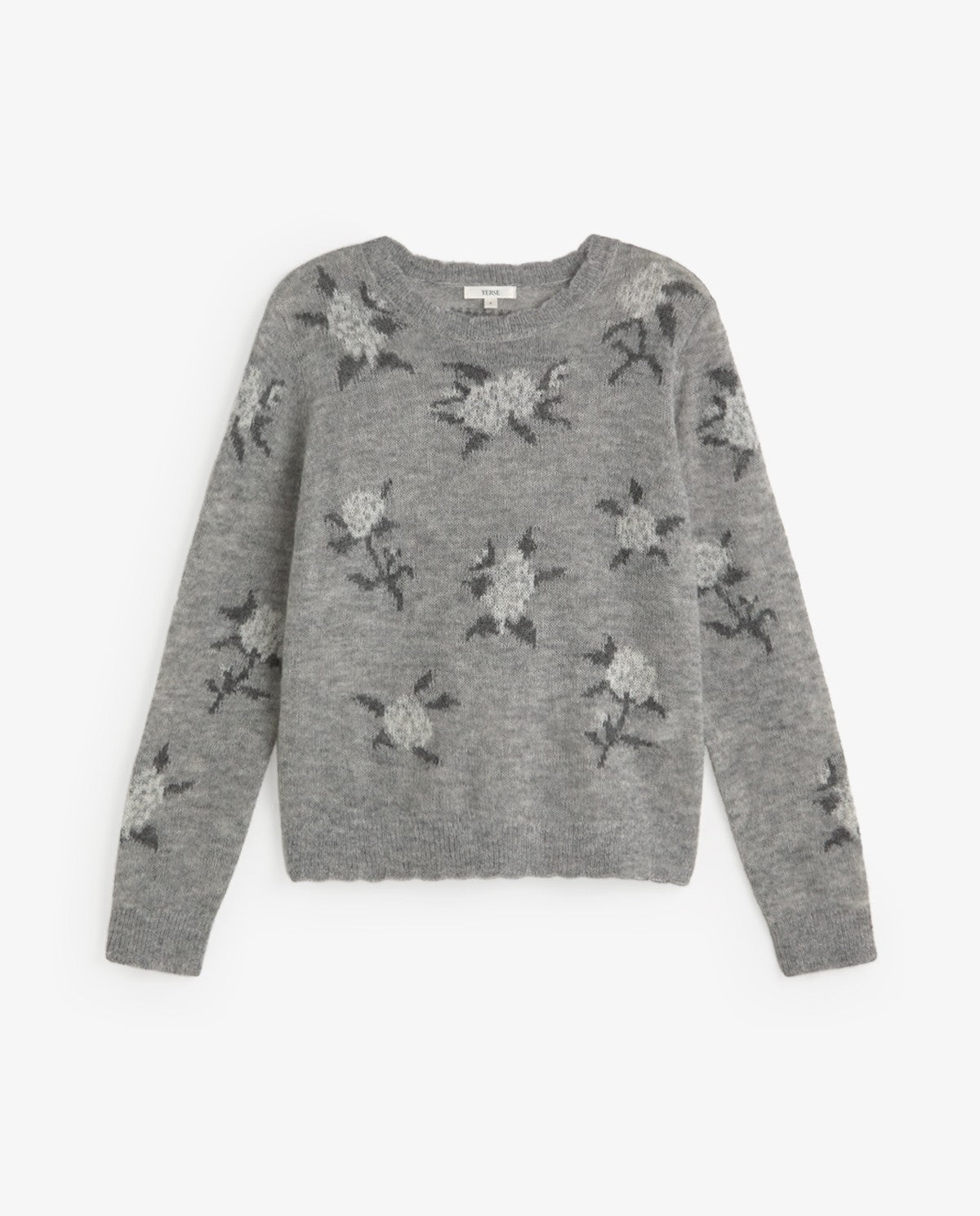 YERSE - Jacquard Floral Sweater in Grey