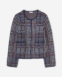 YERSE - Jacquard Prince of Wales Check Cardigan in Piedra Navy Grey