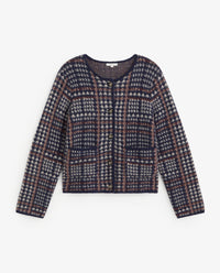 YERSE - Jacquard Prince of Wales Check Cardigan in Piedra Navy Grey