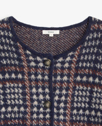 YERSE - Jacquard Prince of Wales Check Cardigan in Piedra Navy Grey