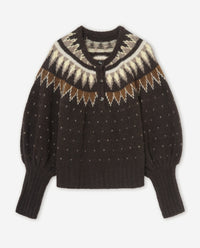 YERSE - Greek-key Jacquard Sweater in Chocolate