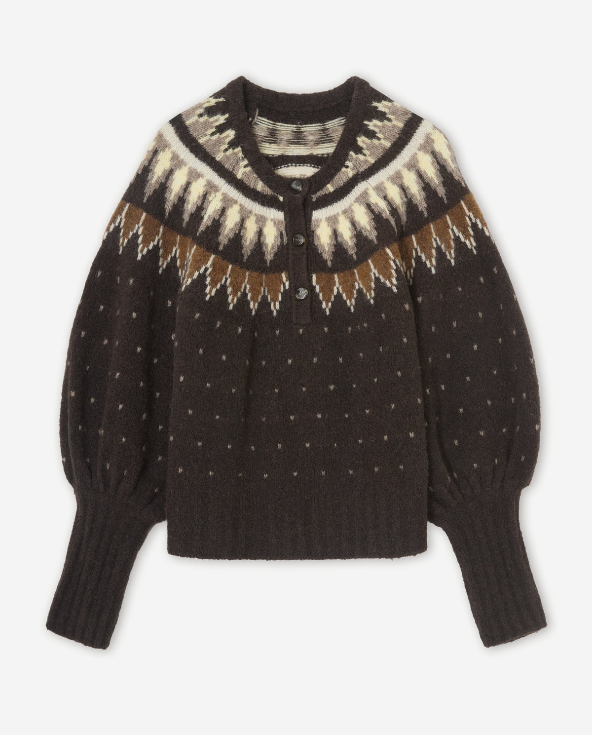 YERSE - Greek-key Jacquard Sweater in Chocolate