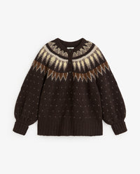 YERSE - Greek-key Jacquard Sweater in Chocolate