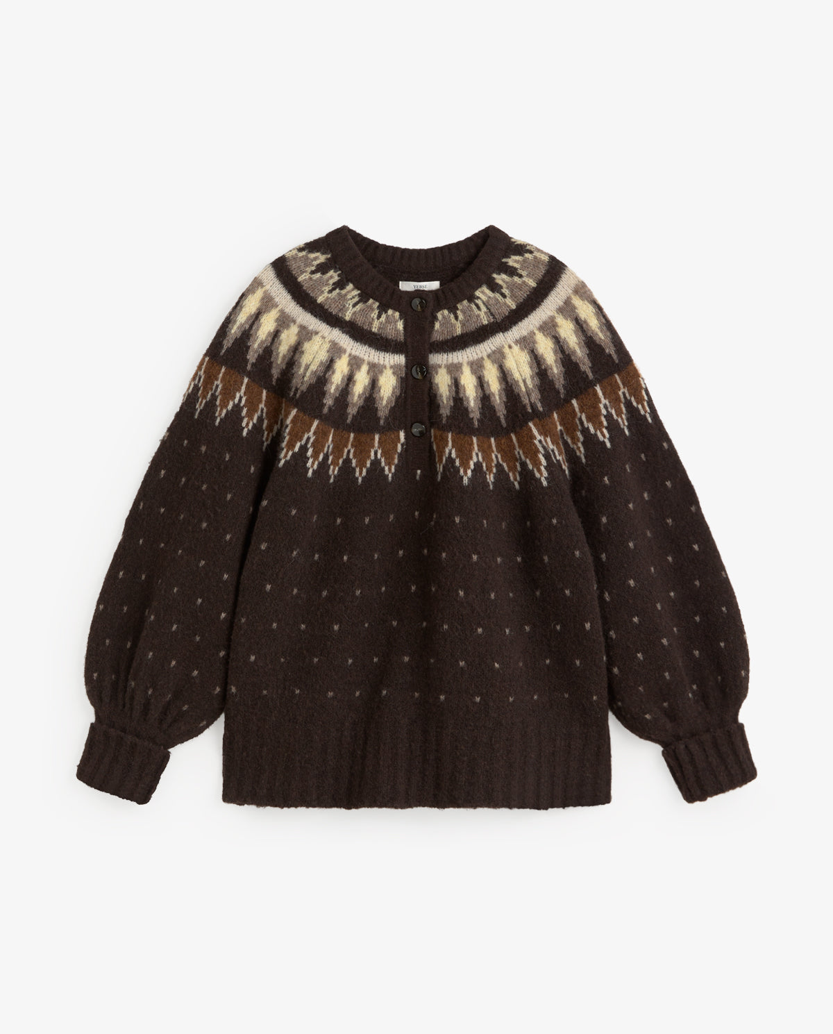YERSE - Greek-key Jacquard Sweater in Chocolate