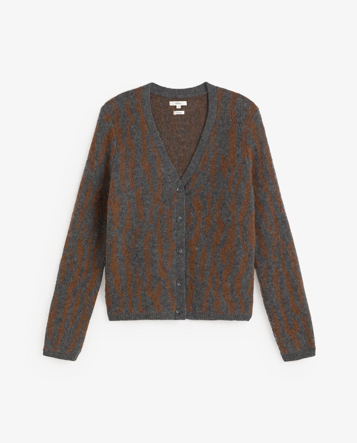 YERSE - Animal Jacquard Cardigan in Camel