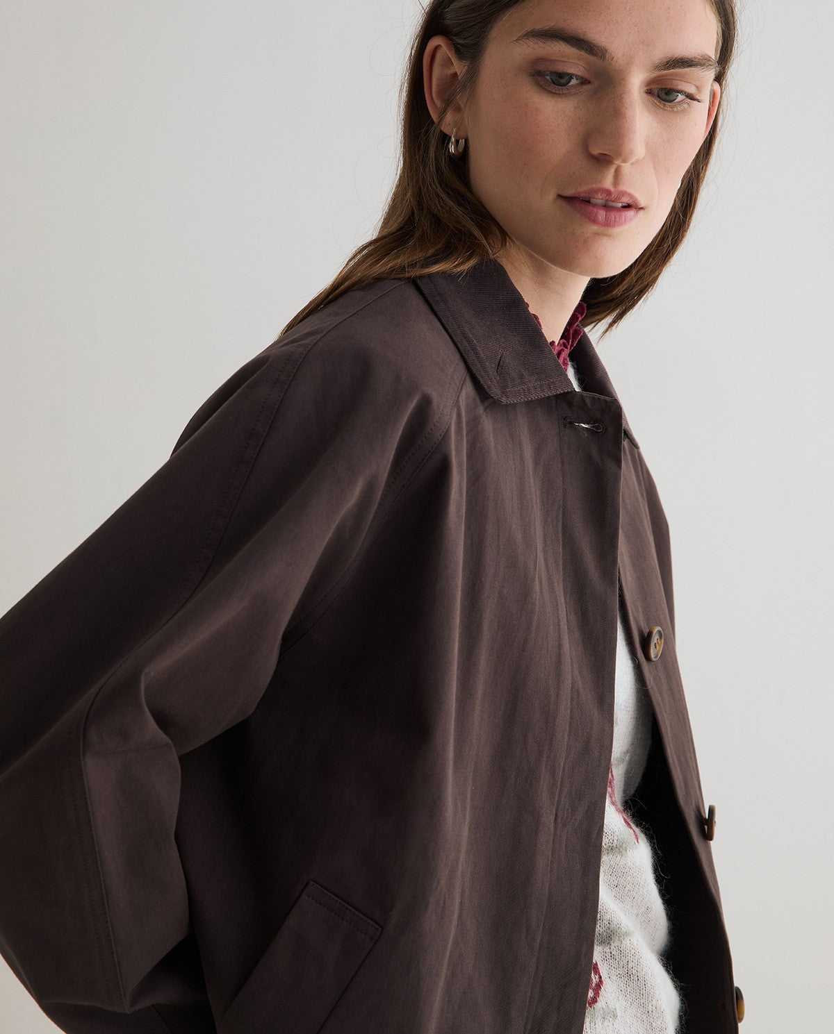 YERSE - Short Trench Coat in Chocolate
