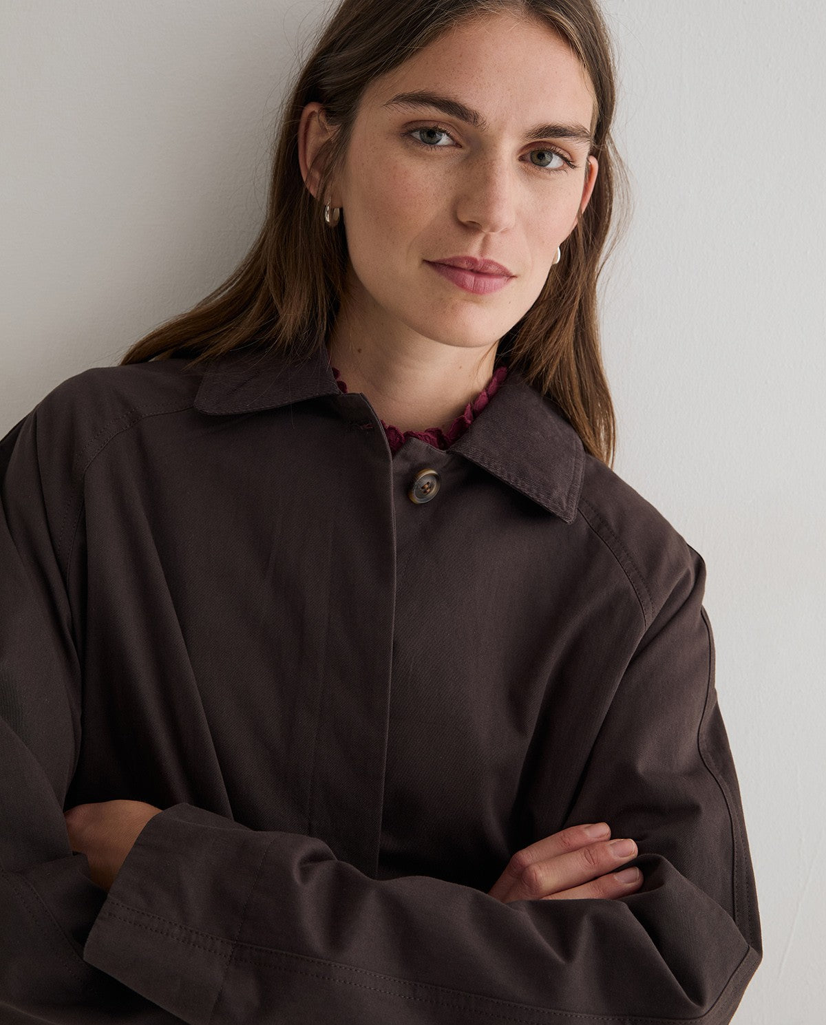 YERSE - Short Trench Coat in Chocolate